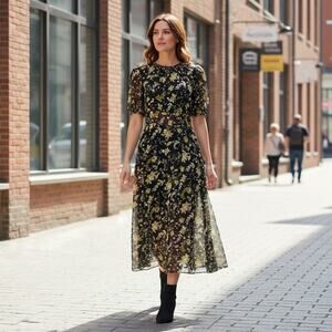 J.Crew Dress Midi Open-back metallic clip-dot dress in golden floral size 6 NWT